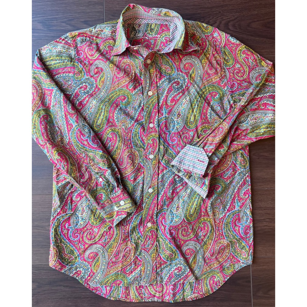 Robert Graham Mens Small Pink Paisley Long Sleeve Button Down Cotton Shirt